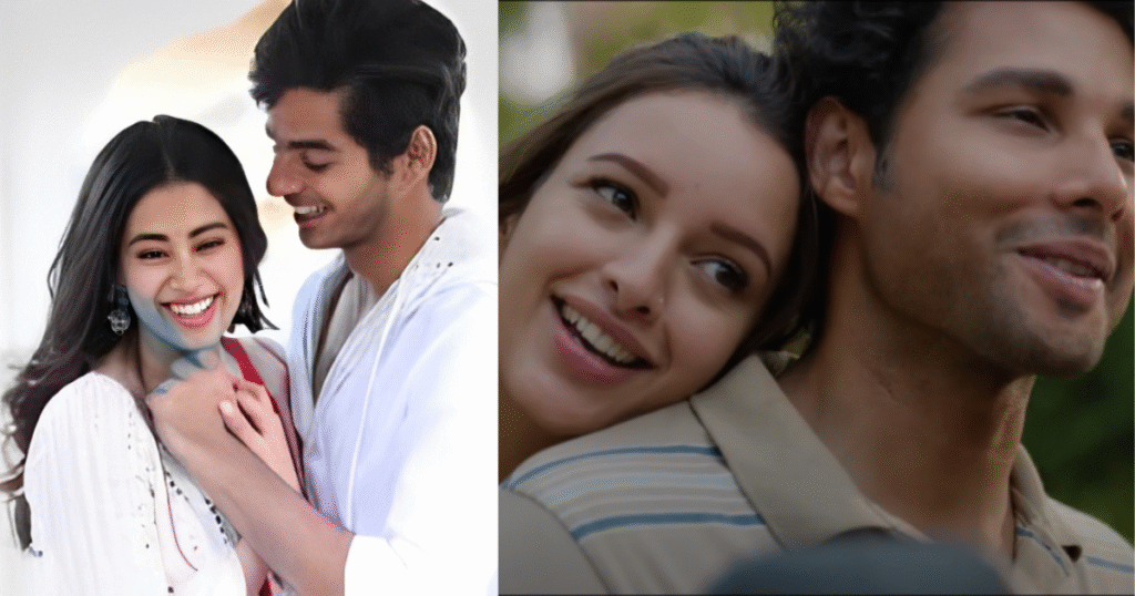 Dhadak and Dhadak 2 comparison poster featuring leads of both films