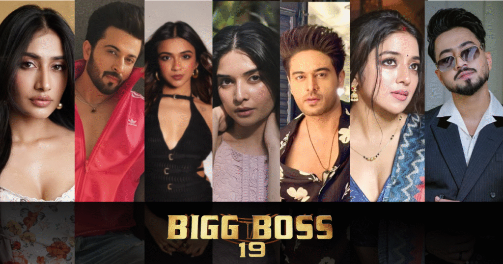 Bigg Boss 19 confirmed contestants collage featuring Dhanashree Verma, Mr. Faizu, Apoorva Mukhija and others