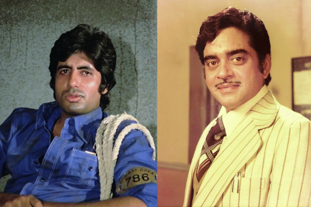 Collage of Shatrughan Sinha and Amitabh Bachchan – original and final choices for Deewaar
