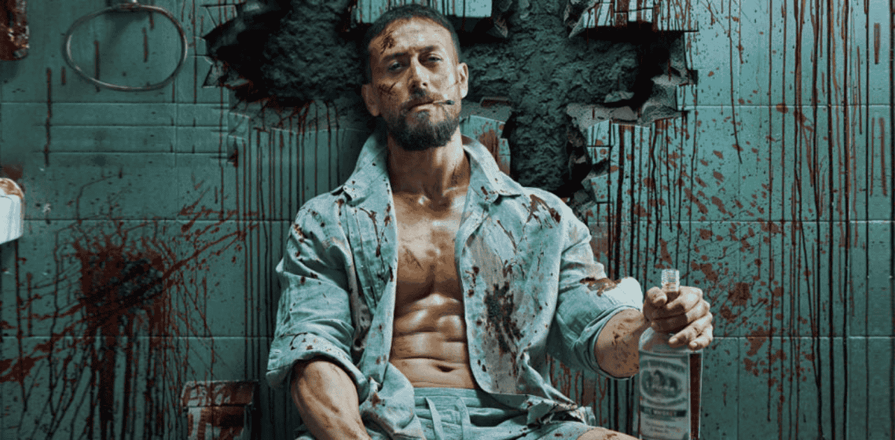Baaghi 4 teaser poster showing Tiger Shroff in a violent action scene