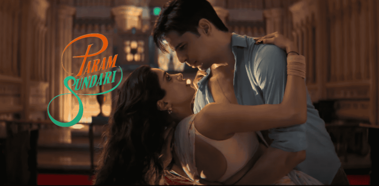 Param Sundari trailer poster featuring Sidharth Malhotra and Janhvi Kapoor in North–South love story