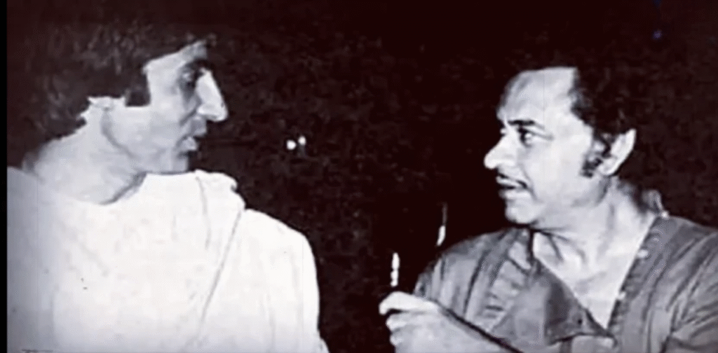 Kishore Kumar and Amitabh Bachchan during the making of 'Inteha Ho Gayi Intezar Ki' from the film Sharabi.