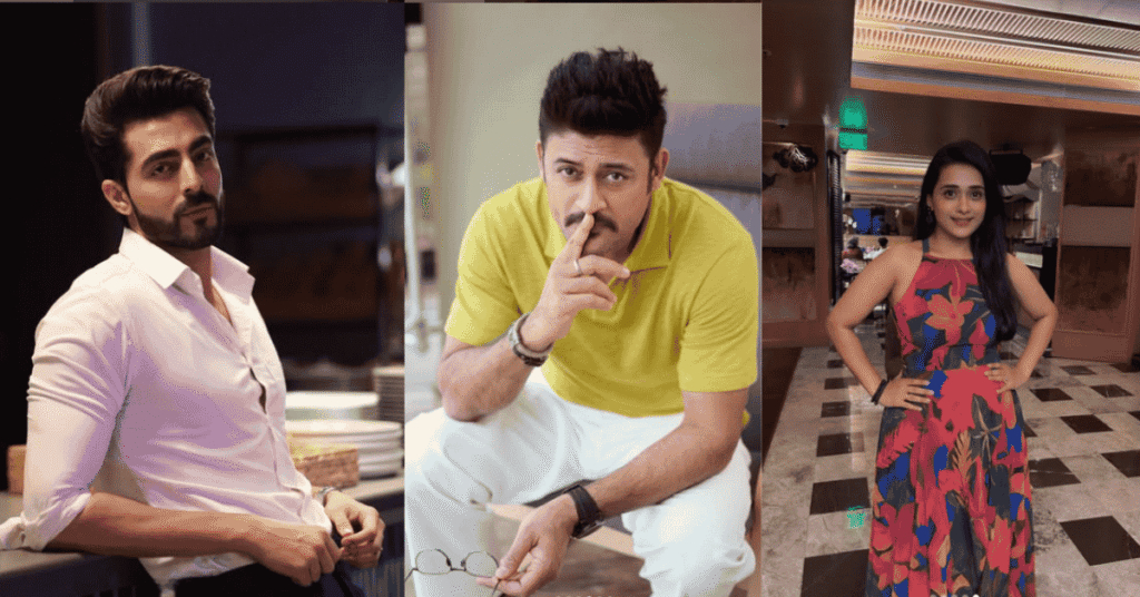 Bindi serial Colors TV cast collage featuring Radhika Muthukumar, Krushal Ahuja, Manav Gohil and Abhishek Rawat