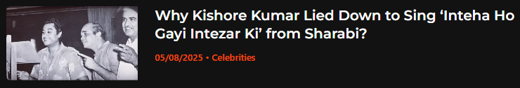Screenshot of blog revealing Kishore Kumar’s unusual singing method for Sharabi song