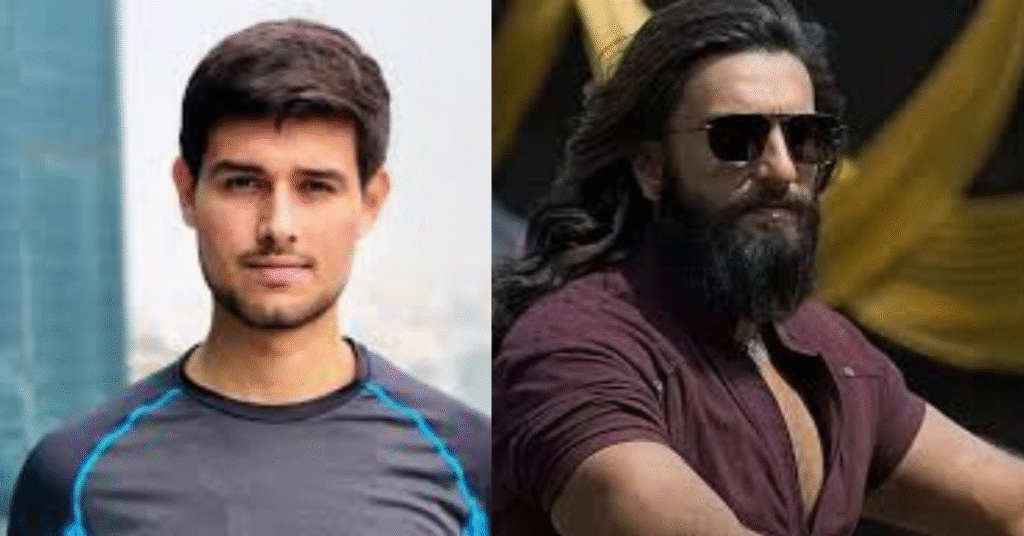 Dhruv Rathee Slams Dhurandhar Trailer collage featuring Dhruv Rathee and Ranveer Singh