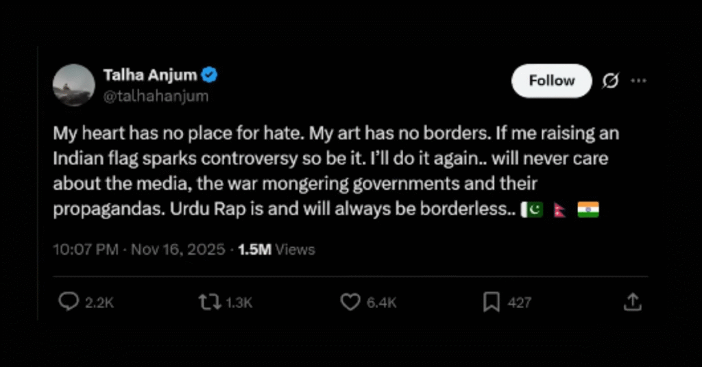 Talha Anjum Indian Flag Controversy comment screenshot